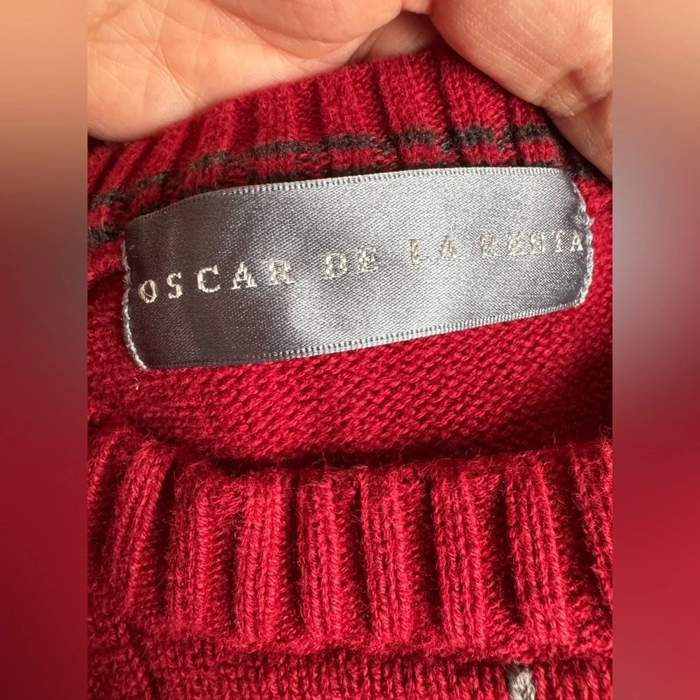 Oscar De La Renta Mens Vintage Brick Red Crew Neck Cotton Plaid Sweater Sz XL